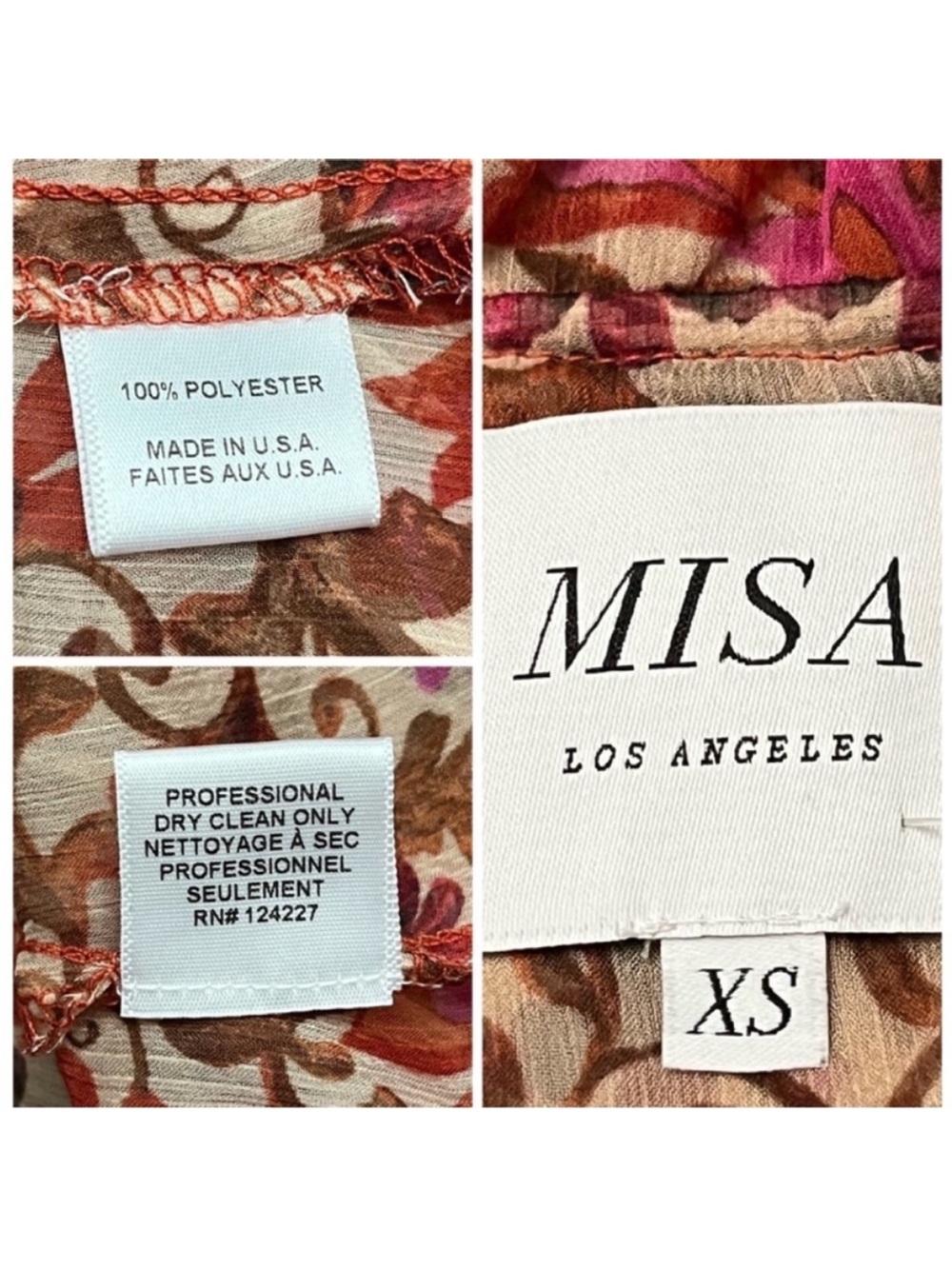 Misa Los Angeles Llanit Chiffon Floral Tie-Neck Tiered Swing Dress Pink Brown XS - Picture 12 of 13